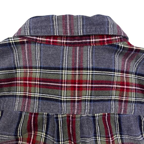 LL Bean Flannel Shirt Men M Gray Maroon Plaid Slightly Fitted Cotton Button Down - Picture 6 of 9